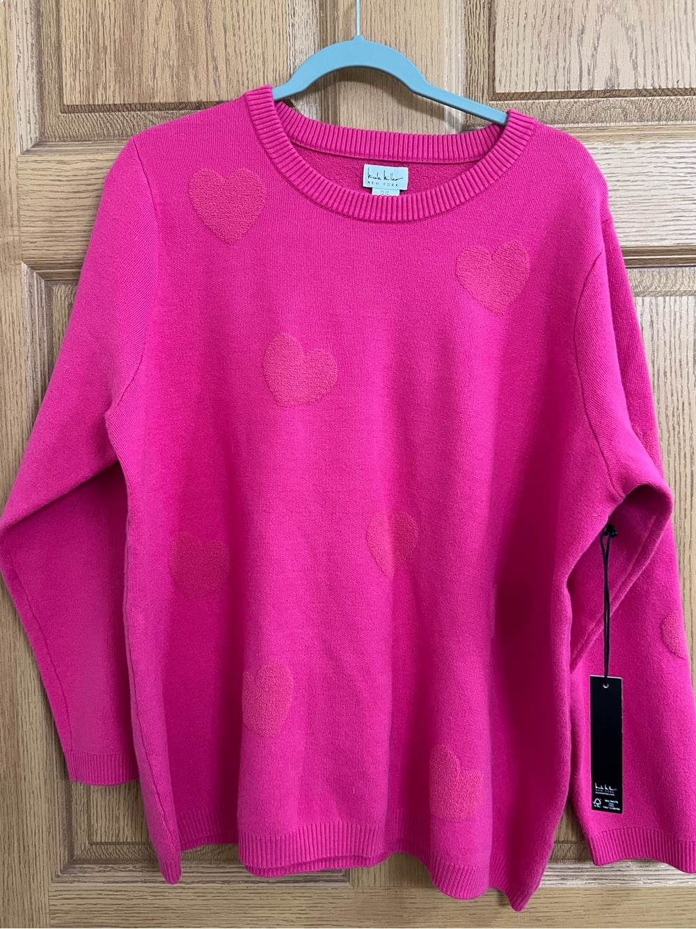 Nicole Miller New York Hot Pink Embossed Heart Crewneck Sweater 2X NWT
